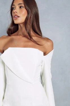 Structured Off Shoulder Mini Dress -BOW Clothing Shop ivory structured off shoulder mini dress 1