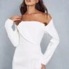 Structured Off Shoulder Mini Dress -BOW Clothing Shop ivory structured off shoulder mini dress