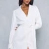 Tie Waist Collared Split Sleeve Wrap Dress -BOW Clothing Shop ivory tie waist collared split sleeve wrap dress