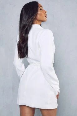 Tie Waist Collared Split Sleeve Wrap Dress -BOW Clothing Shop ivory tie waist collared split sleeve wrap dress 2