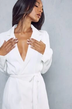 Tie Waist Collared Split Sleeve Wrap Dress -BOW Clothing Shop ivory tie waist collared split sleeve wrap dress 4