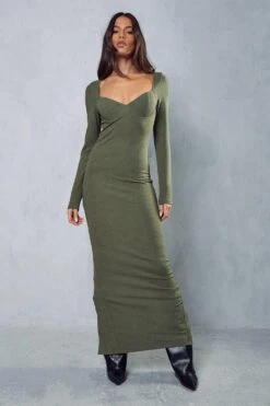 Ribbed Cupped Long Sleeve Maxi Dress 11 Ribbed Cupped Long Sleeve Maxi Dress -BOW Clothing Shop khaki ribbed cupped long sleeve maxi dress 3