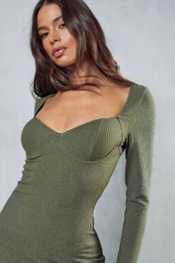 Ribbed Cupped Long Sleeve Maxi Dress 13 Ribbed Cupped Long Sleeve Maxi Dress -BOW Clothing Shop khaki ribbed cupped long sleeve maxi dress 5