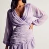 Chiffon Ruched Frill Detail Mini Dress -BOW Clothing Shop lilac chiffon ruched frill detail mini dress