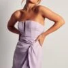 Satin V Bar Twist Front Mini Dress -BOW Clothing Shop lilac satin v bar twist front mini dress