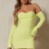 Corset Drape Bust Split Sleeve Mini Dress -BOW Clothing Shop lime corset drape bust split sleeve mini dress