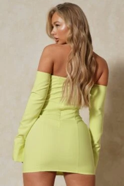 Corset Drape Bust Split Sleeve Mini Dress -BOW Clothing Shop lime corset drape bust split sleeve mini dress 2