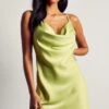 Recycled Satin Cowl Neck Mini Dress -BOW Clothing Shop lime recycled satin cowl neck mini dress