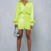 Sequin Deep Cuff Button Through Shirt Dress -BOW Clothing Shop lime sequin deep cuff button through shirt dress