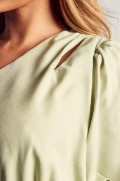 One Shoulder Puffball Mini Dress -BOW Clothing Shop mint one shoulder puffball mini dress 4