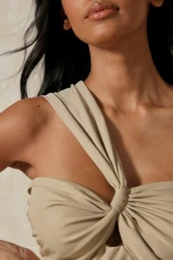 Twist Front Asymmetric Hem Mini Dress -BOW Clothing Shop olive twist front asymmetric hem mini dress 1