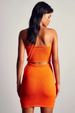 Knitted Keyhole Cut Out Mini Dress -BOW Clothing Shop orange knitted keyhole cut out mini dress 2