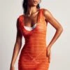 Knitted Plunge Front Mini Dress -BOW Clothing Shop orange knitted plunge front mini dress