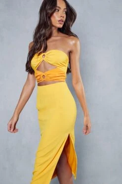 Textured Linen Contrast Ring Detail Midi Dress -BOW Clothing Shop orange textured linen contrast ring detail midi dress 4