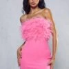 Curved Hem Feather Mini Dress -BOW Clothing Shop pink curved hem feather mini dress