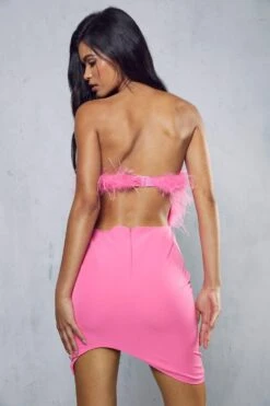 Curved Hem Feather Mini Dress -BOW Clothing Shop pink curved hem feather mini dress 2