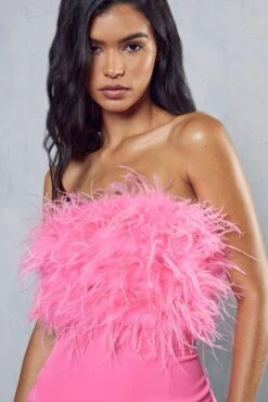 Curved Hem Feather Mini Dress -BOW Clothing Shop pink curved hem feather mini dress 4