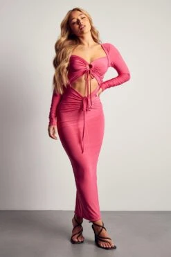 Double Layer Slinky Ruched Front Midaxi Dress