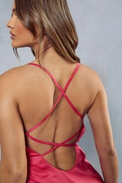 Lace Insert Satin Cowl Neck Maxi Dress -BOW Clothing Shop pink lace insert satin cowl neck maxi dress 5