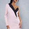 One Shoulder Contrast Tailored Blazer Dress -BOW Clothing Shop pink one shoulder contrast tailored blazer dress