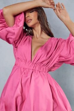 Plunge Front Extreme Puff Sleeve Mini Dress 9 Plunge Front Extreme Puff Sleeve Mini Dress -BOW Clothing Shop pink plunge front extreme puff sleeve mini dress 1
