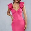 Premium Extreme Frill Sleeve Corset Mini Dress -BOW Clothing Shop pink premium extreme frill sleeve corset mini dress