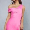 Premium Satin Bust Detail Cowl Asymmetric Slip Dress -BOW Clothing Shop pink premium satin bust detail cowl asymmetric slip dress