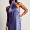 Satin Halterneck Cowl Back Mini Dress 2 Satin Halterneck Cowl Back Mini Dress -BOW Clothing Shop purple satin halterneck cowl back mini dress