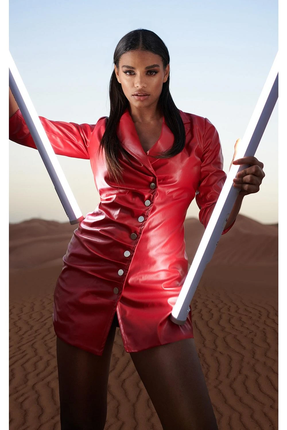 Leather Look Ruched Button Detail Blazer Dress 3 Leather Look Ruched Button Detail Blazer Dress