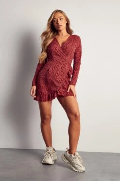 Animal Spot Frill Hem Wrap Dress -BOW Clothing Shop rose animal spot frill hem wrap dress 3