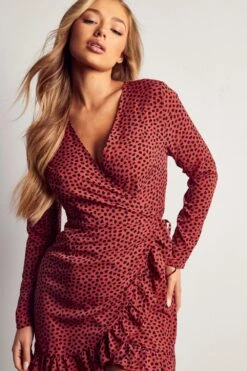Animal Spot Frill Hem Wrap Dress -BOW Clothing Shop rose animal spot frill hem wrap dress 4