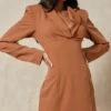 Premium Tailored Binding Front Blazer Dress 2 Premium Tailored Binding Front Blazer Dress -BOW Clothing Shop rust premium tailored binding front blazer dress