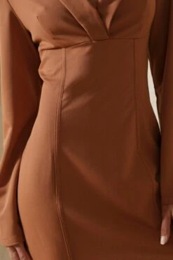 Premium Tailored Binding Front Blazer Dress -BOW Clothing Shop rust premium tailored binding front blazer dress 2