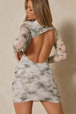 Missé Marble Print Mesh Extreme Backless Mini Dress -BOW Clothing Shop sage missC3A9 marble print mesh extreme backless mini dress 3