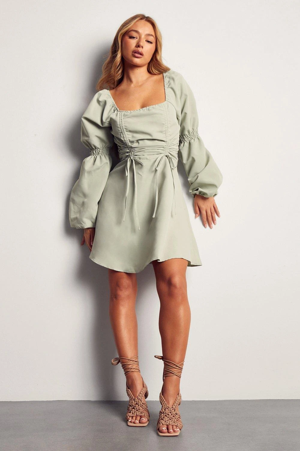 Poplin Ruched Front Long Sleeve Dress 6 Poplin Ruched Front Long Sleeve Dress - Image 4