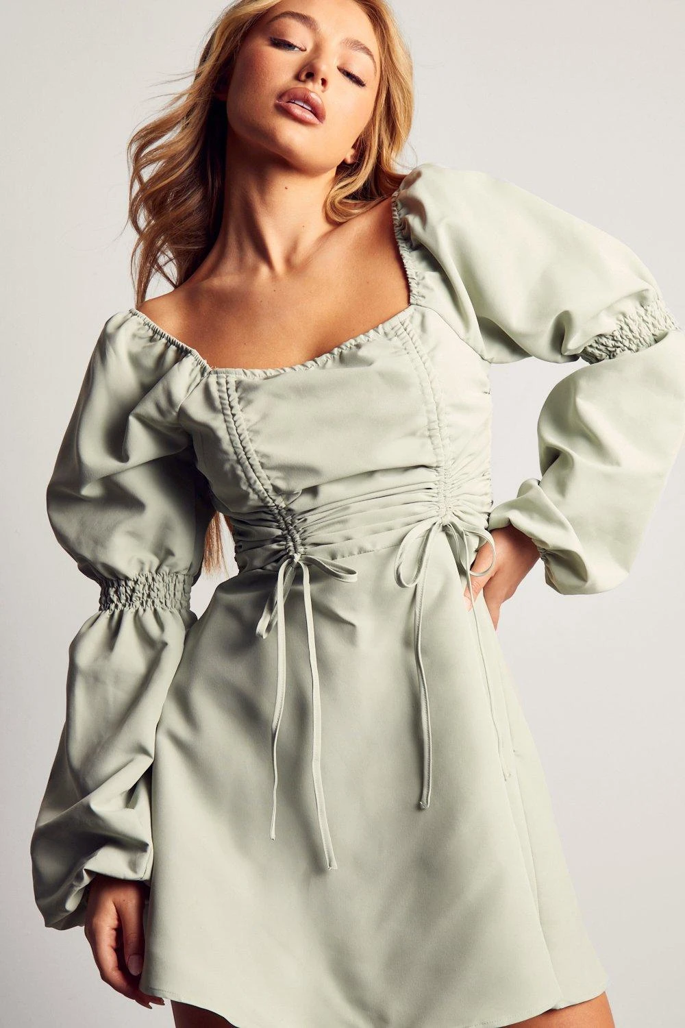 Poplin Ruched Front Long Sleeve Dress 7 Poplin Ruched Front Long Sleeve Dress - Image 5