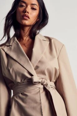 Tailored Belted Blazer Dress -BOW Clothing Shop sand tailored belted blazer dress 1
