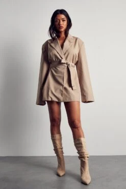 Tailored Belted Blazer Dress -BOW Clothing Shop sand tailored belted blazer dress 3