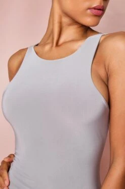 Sleeveless Double Layer Mini Dress -BOW Clothing Shop silver grey sleeveless double layer mini dress 3