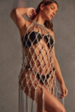 Metallic Knit Halterneck Mini Dress -BOW Clothing Shop silver metallic knit halterneck mini dress 1