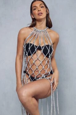 Metallic Knit Halterneck Mini Dress -BOW Clothing Shop silver metallic knit halterneck mini dress 4