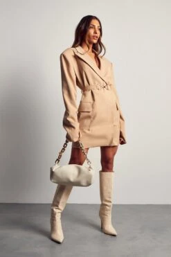 Clip Front Oversized Blazer Dress -BOW Clothing Shop stone clip front oversized blazer dress 3