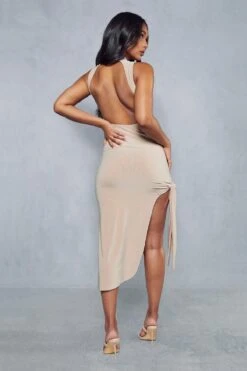 Double Layer Slinky Backless Cut Out Midi Dress -BOW Clothing Shop stone double layer slinky backless cut out midi dress 2