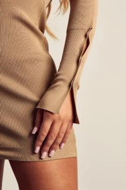 Fine Knit Button Down Dress -BOW Clothing Shop stone fine knit button down dress 5