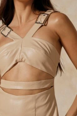 Leather Look Buckle Detail Dress -BOW Clothing Shop stone leather look buckle detail dress 5