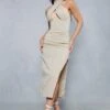 Linen Look Cross Over Corset Midi Dress -BOW Clothing Shop stone linen look cross over corset midi dress