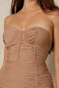 Mesh Corset Cupped Bandeau Mini Dress -BOW Clothing Shop stone mesh corset cupped bandeau mini dress 1