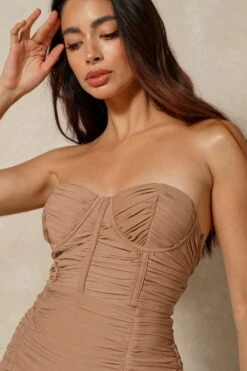 Mesh Corset Cupped Bandeau Mini Dress -BOW Clothing Shop stone mesh corset cupped bandeau mini dress 3