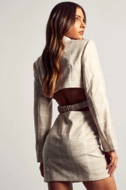 Open Back Checked Tailored Blazer Dress -BOW Clothing Shop stone open back checked tailored blazer dress 2