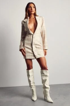 Open Back Checked Tailored Blazer Dress -BOW Clothing Shop stone open back checked tailored blazer dress 3
